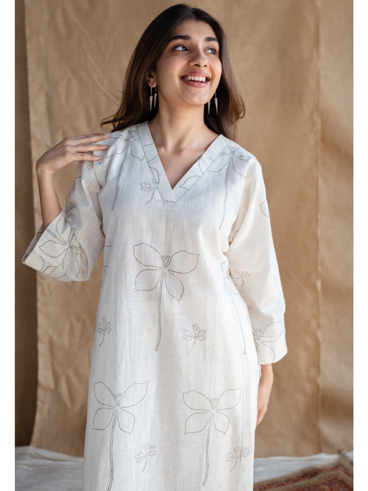 White Cotton Floral Print Minimalist Co-Ord Set For Women