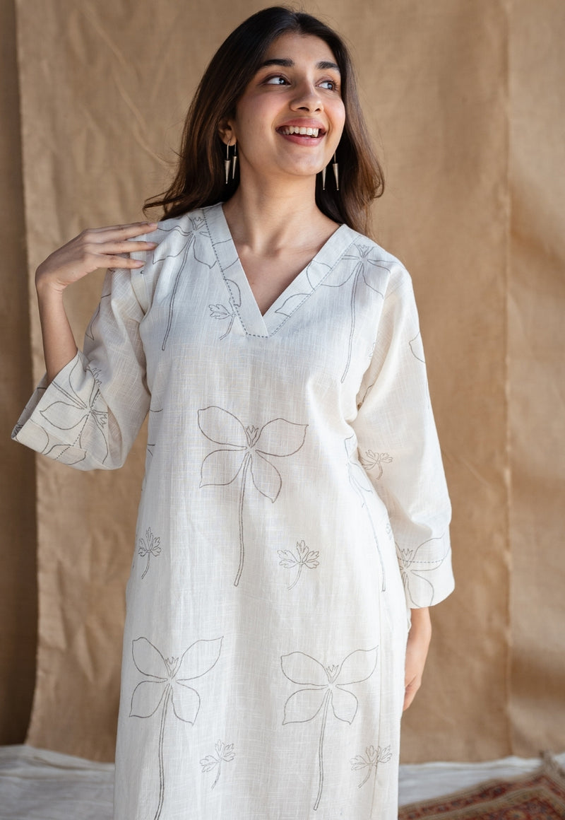 Women's Cotton White Sanganer Floral Print Co-Ords Set