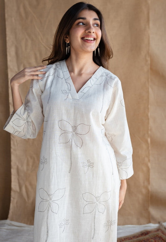 Women's Cotton White Sanganer Floral Print Co-Ords Set