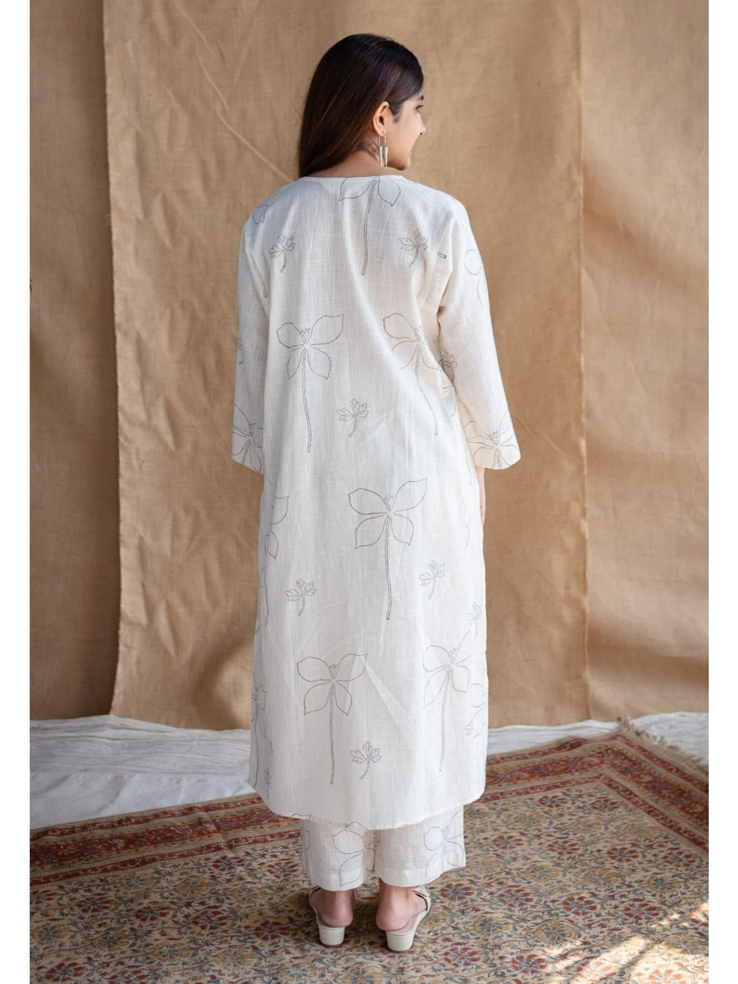 Women's Cotton White Sanganer Floral Print Co-Ords Set