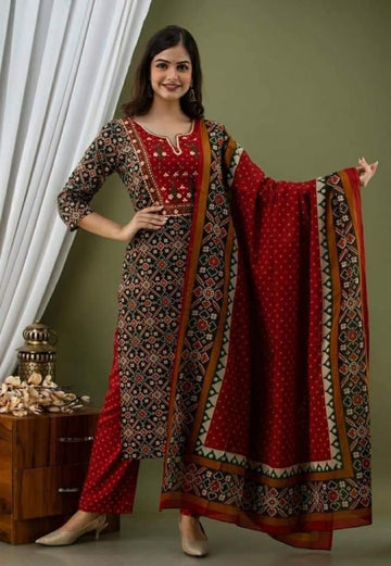 Women's Cotton Straight Printed Kurta with Pant & Dupatta