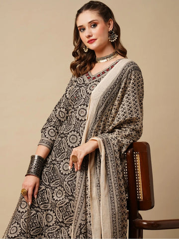 Women's Floral Printed Regular Pure Cotton Kurta Pant & Dupatta Set