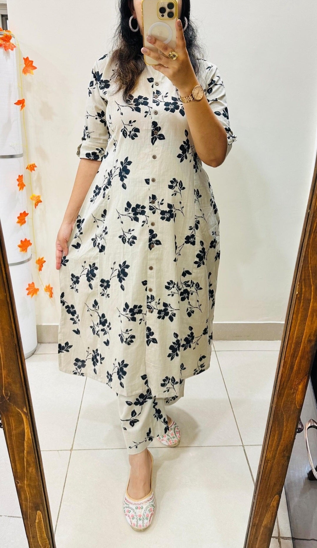 Women's Cotton White Floral Print Co-Ords Set
