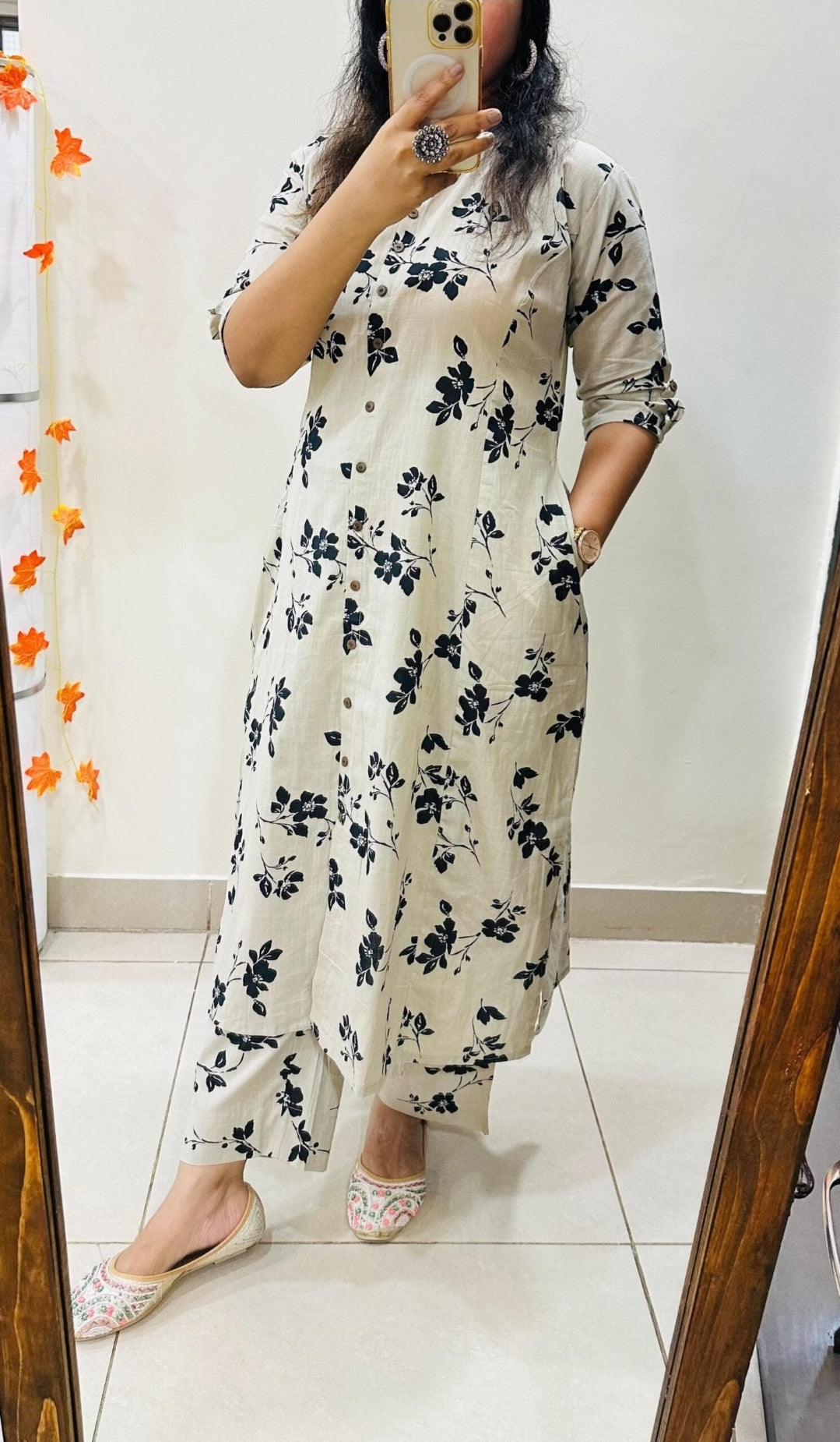 Women's Cotton White Floral Print Co-Ords Set