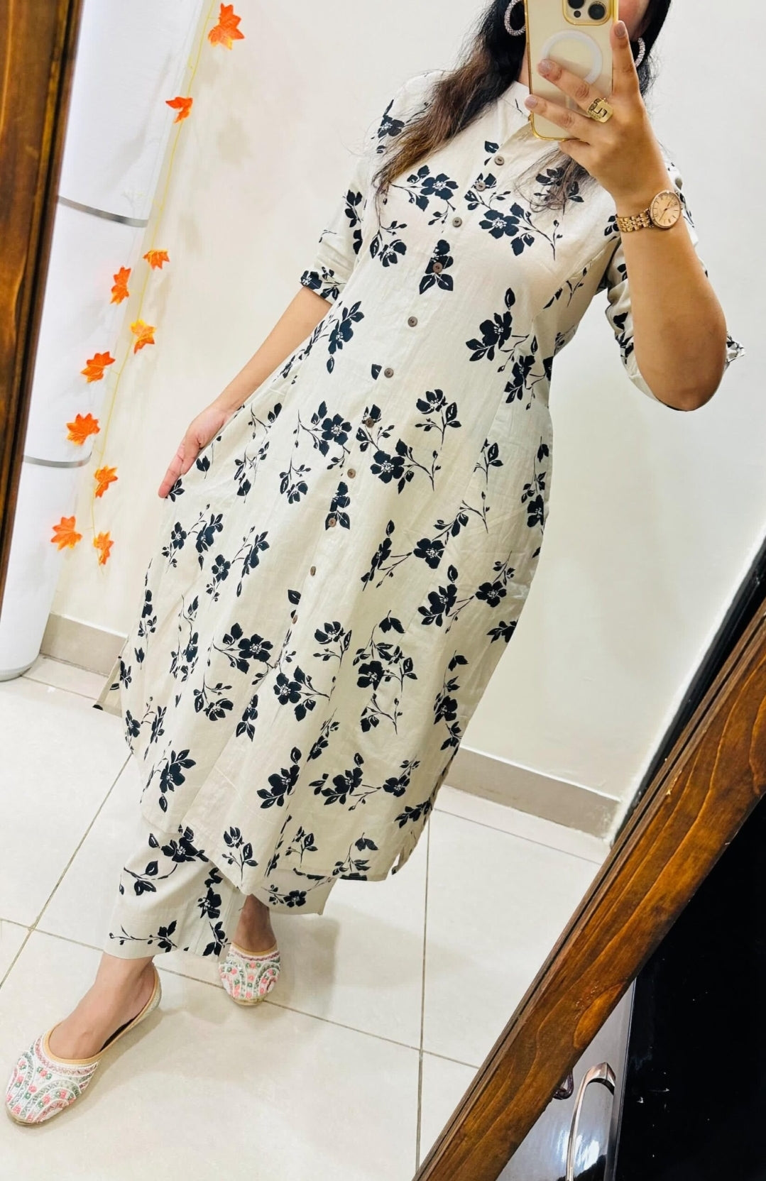 Women's Cotton White Floral Print Co-Ords Set