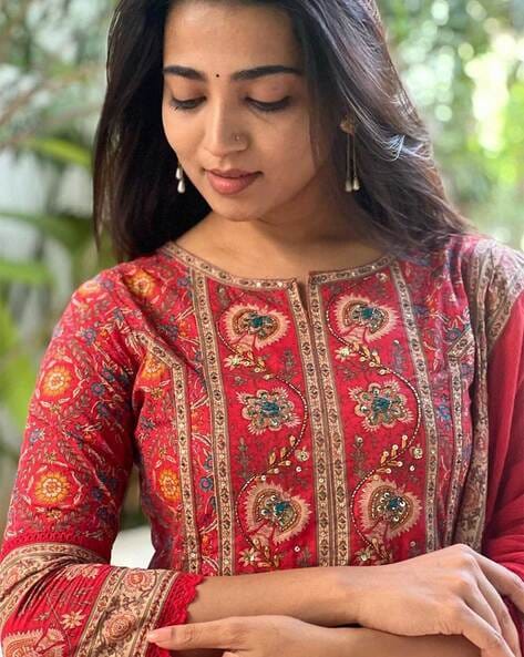 Women's Beautiful Red Voluminous Anarkali Jari Work Suit Set