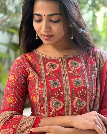 Women's Beautiful Red Voluminous Anarkali Jari Work Suit Set