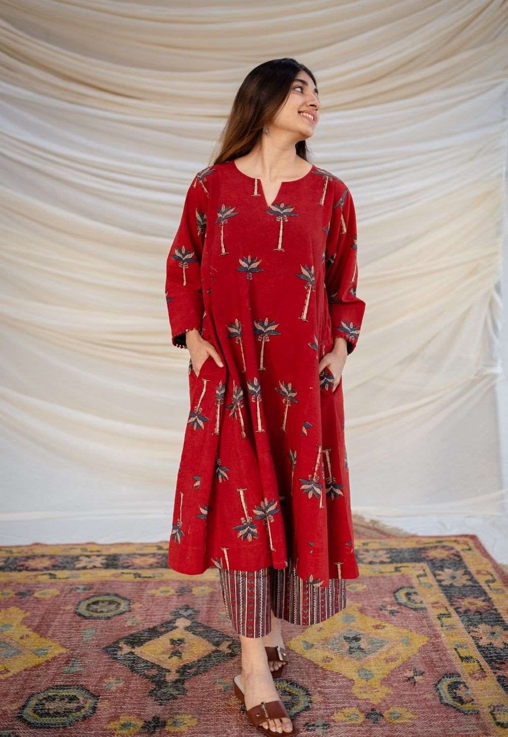 Women's Ajrakh Cotton A-Line Kurta for Festive & Casual Wear