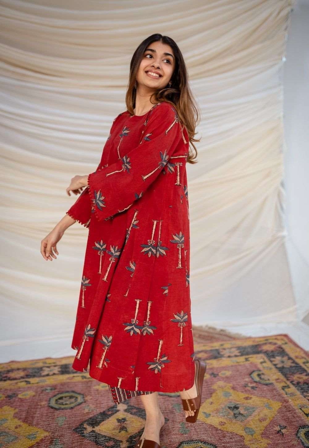 Women's Ajrakh Cotton A-Line Kurta for Festive & Casual Wear