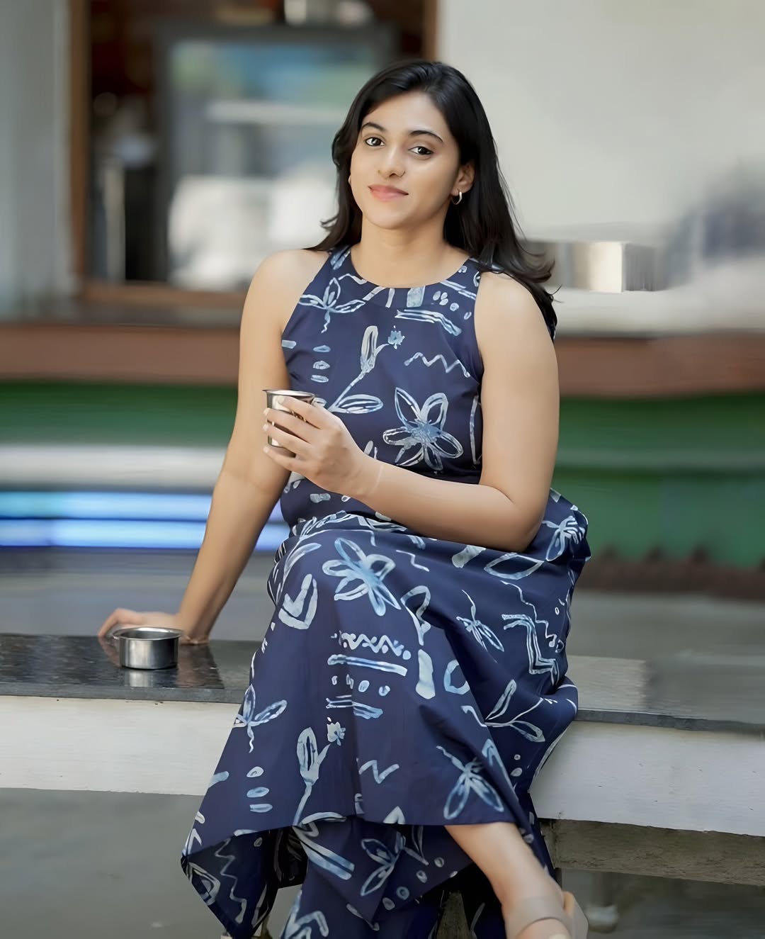 Indigo Blue Hand Block Print Halter Neck Kurta with Palazzo Set