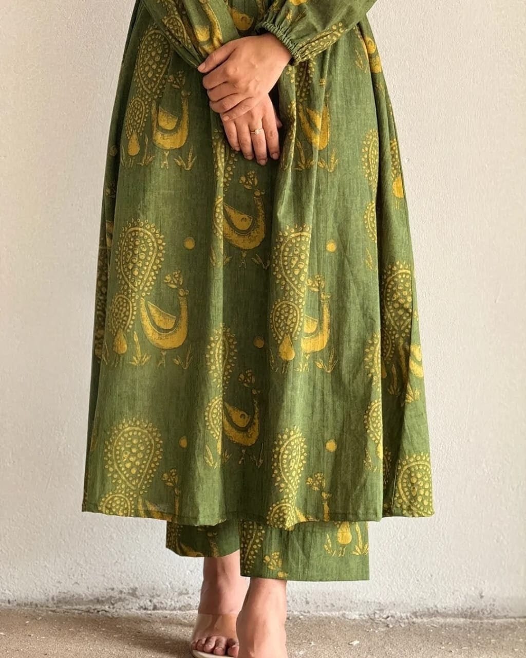 Women's Olive Green Printed Ethnic Co-ord Set