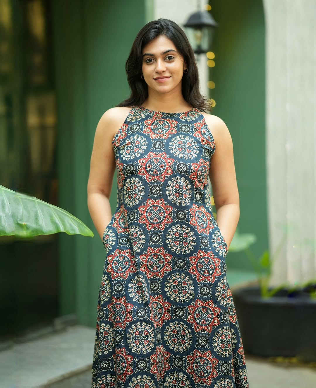 Elegant Dark Teal Mandana Block Print High-Low Kurta with Palazzo Set
