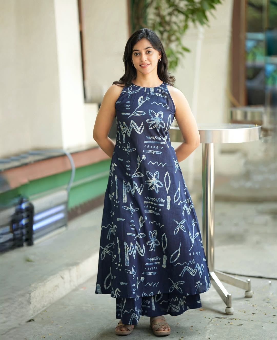 Indigo Blue Hand Block Print Halter Neck Kurta with Palazzo Set