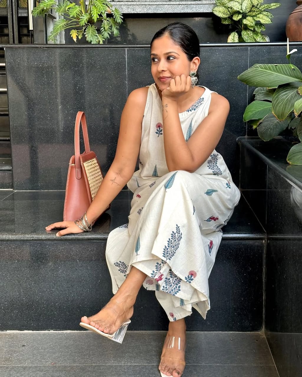 Off-White Cotton Floral Block Print Kurta Pant Set For Women