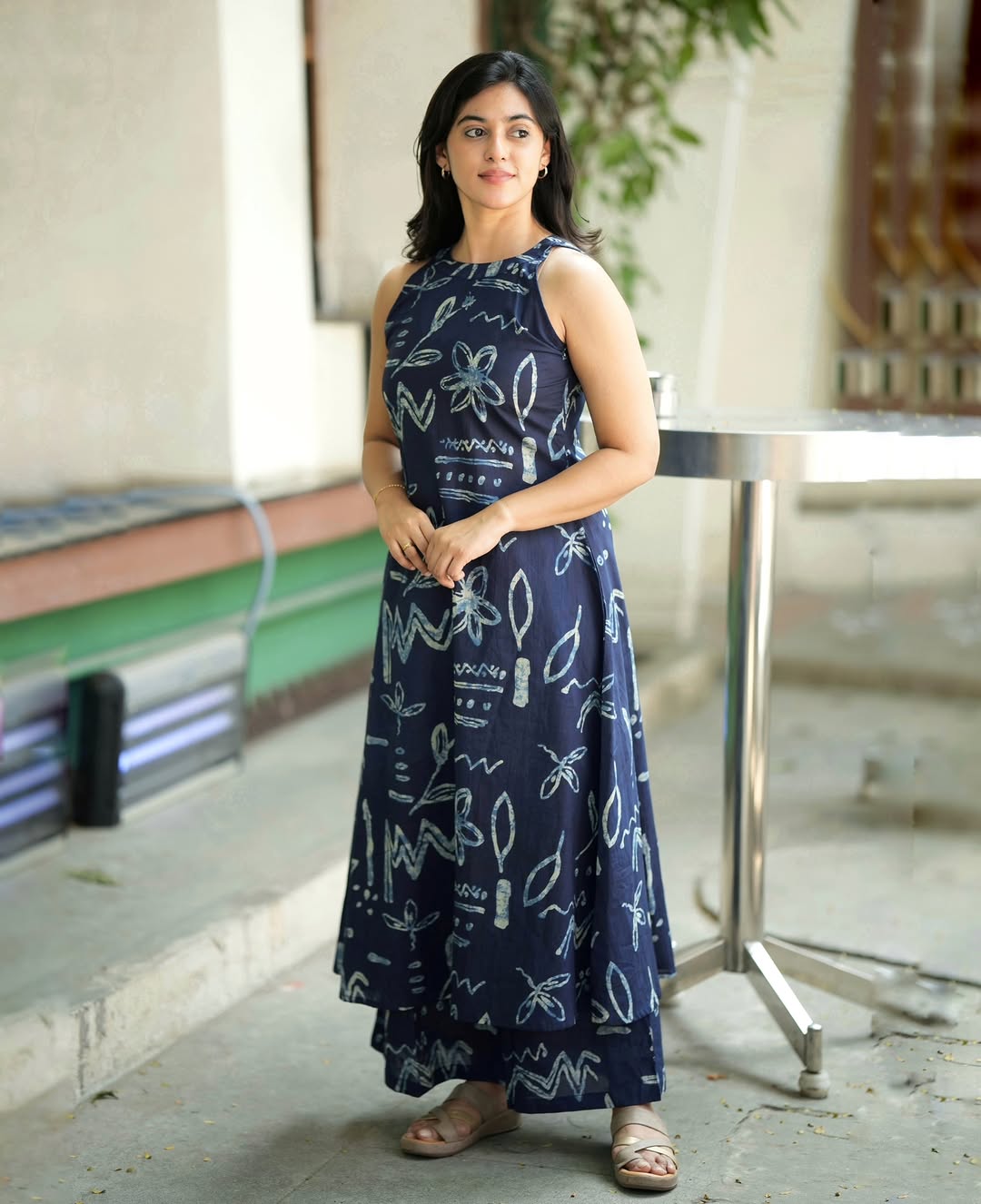 Indigo Blue Hand Block Print Halter Neck Kurta with Palazzo Set