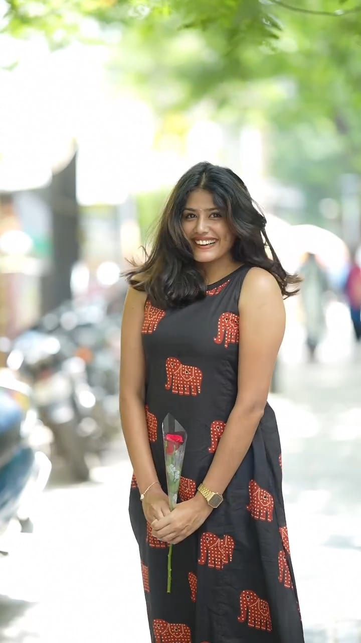 Black And Red Cotton Elephant Motifs Kurta Pant Set For Women