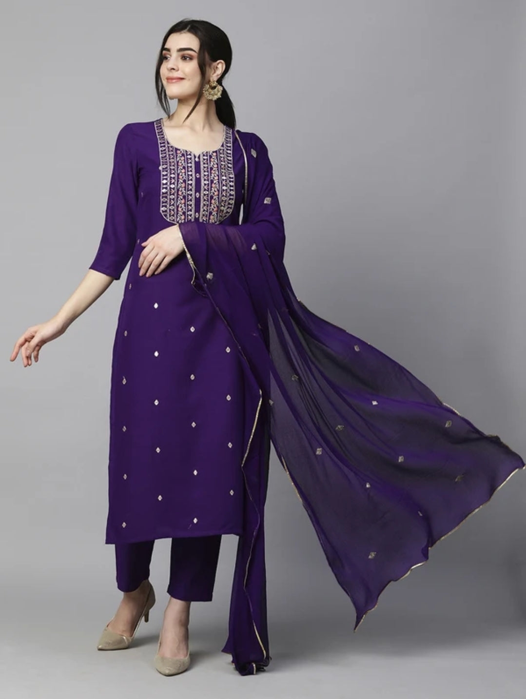 Women's Beautiful Embroidery Rayon Kurta Pant & Dupatta Set