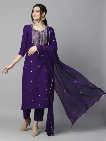 Women's Beautiful Embroidery Rayon Kurta Pant & Dupatta Set