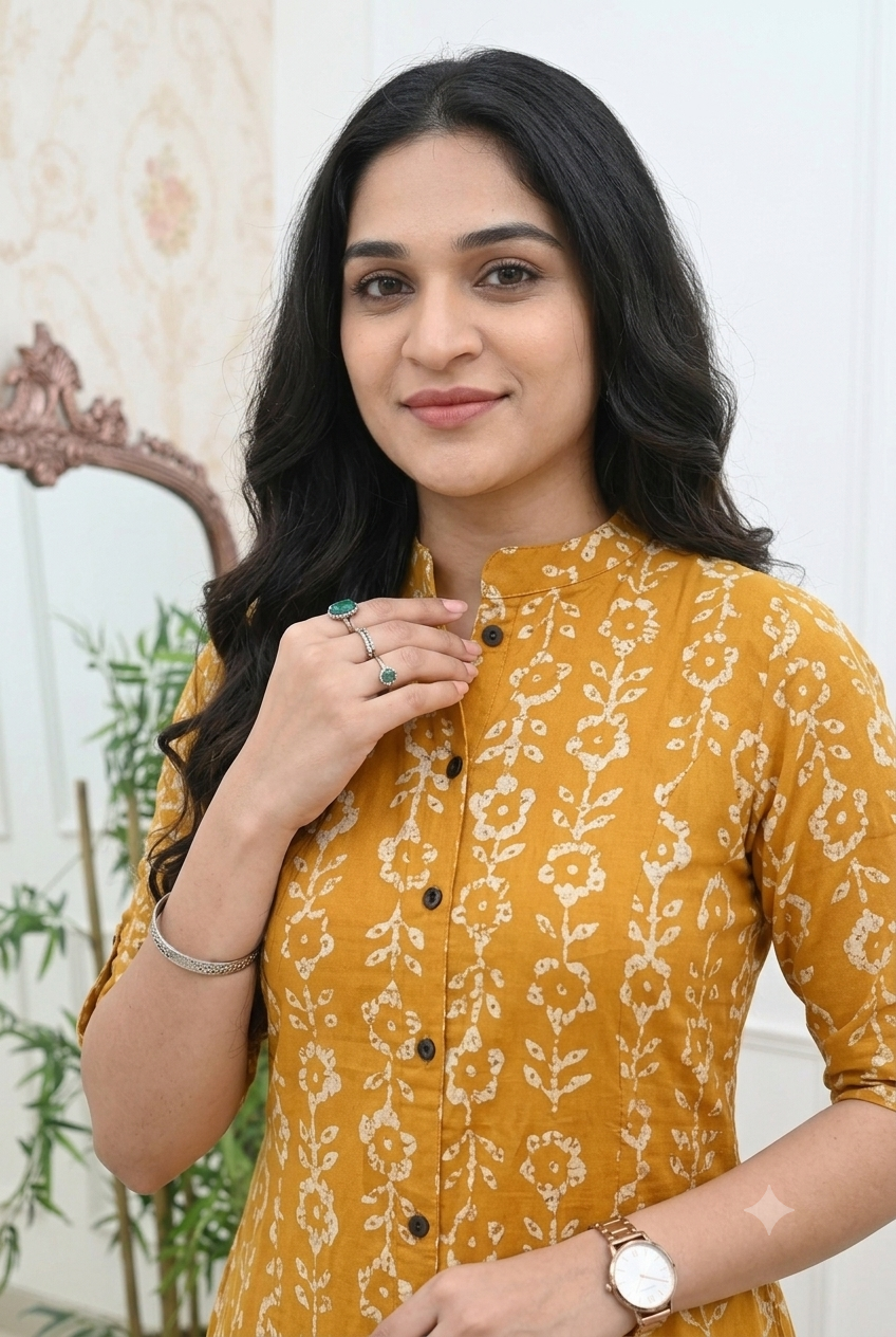 Mustard Yellow Cotton Printed Straight Kurta with Pant Set