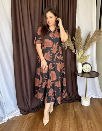 Women's New Black Midi Cotton Casual Dresses
