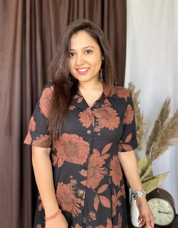 Women's New Black Midi Cotton Casual Dresses
